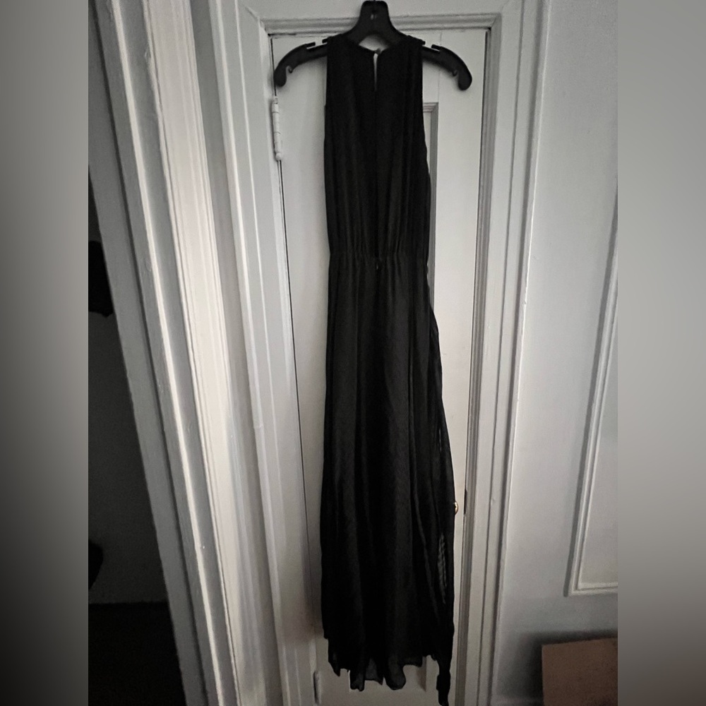 L’Agence Black Gown with a chevron print.